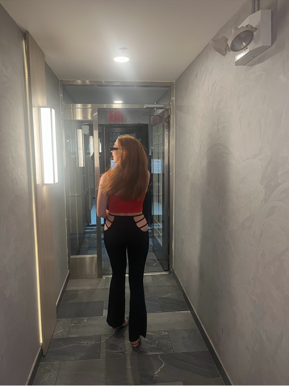 Black High-Waist Flare Pants with Side Cutouts - Picture 3 of 3
